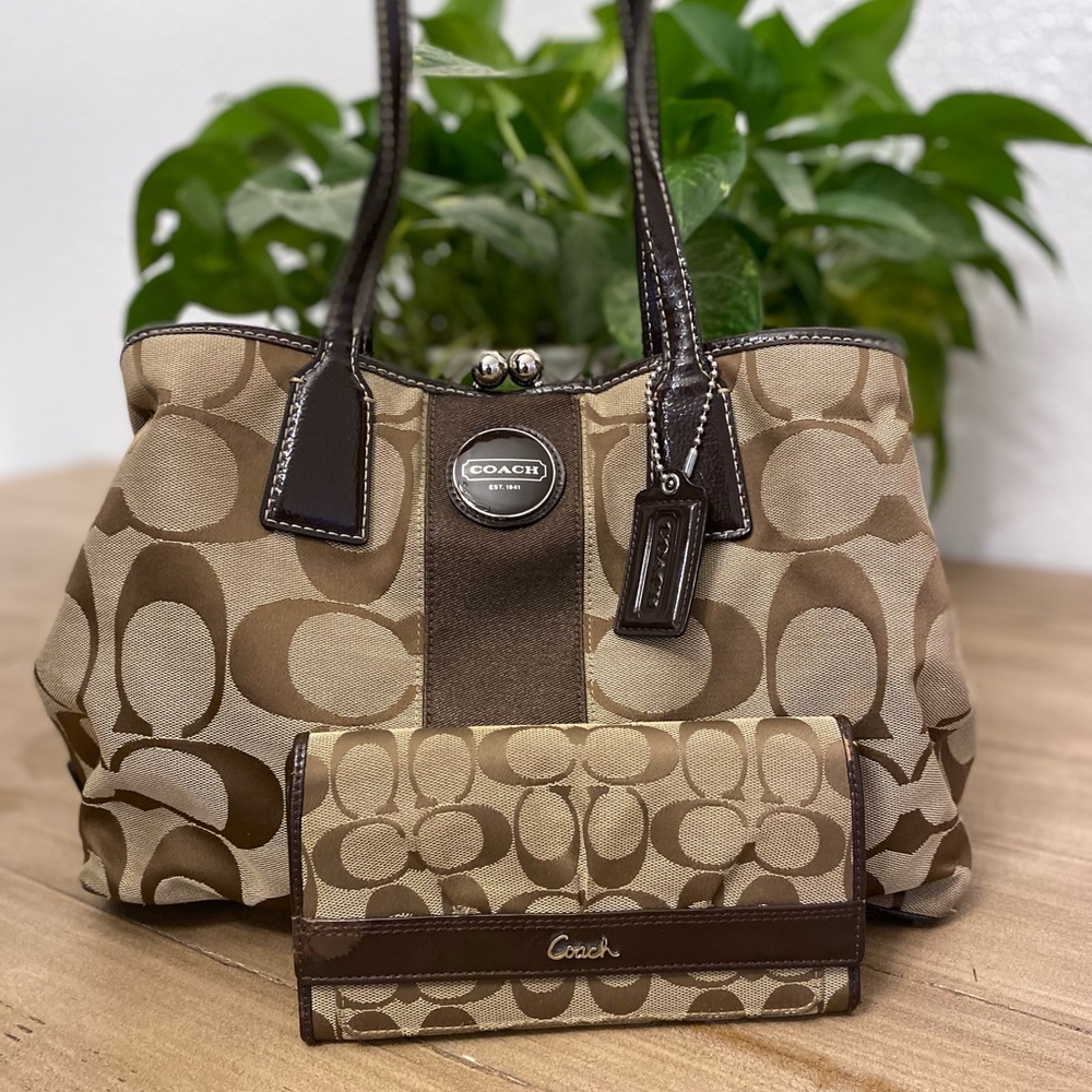 Coach Signature Stripe Framed Carryall